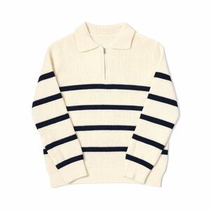 Dazy Men's Cream Zip-Collar Sweater with Black Stripes